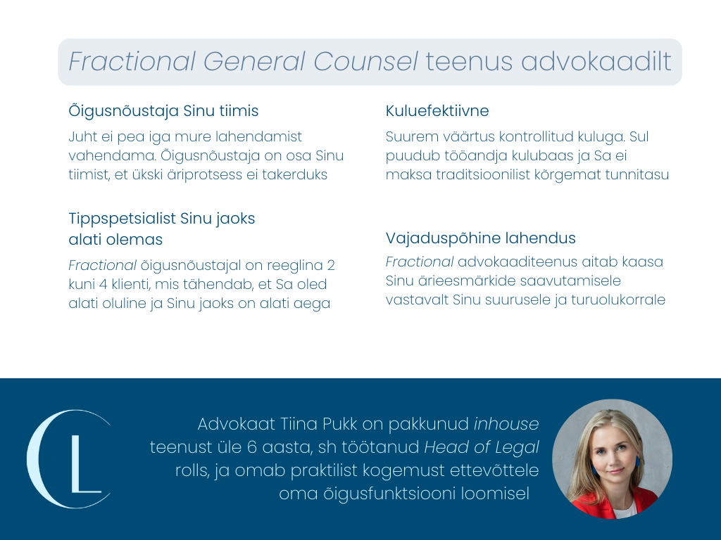 Fractional General Counsel teenus, advokaat Tiina Pukk