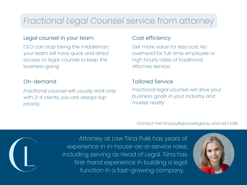 Core Legal attorney Tiina Pukk for fractional legal counsel